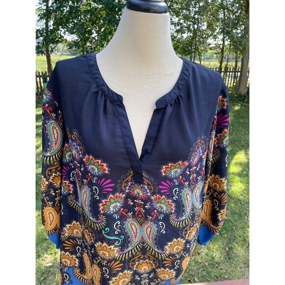 Plus Size 2X Paisley Print Blouse 3/4 Sleeve V-Neck Valerie Stevens Womens Flora - Picture 2 of 9